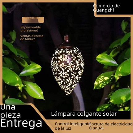 Solar LED wall light mounted outdoors illuminating garden pathway at night