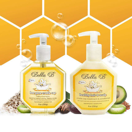 Bella B Bundle with Cradle Cap Shampoo and Conditioner for babies, natural and organic, sulfate-free, paraben-free, gentle for dry scalp