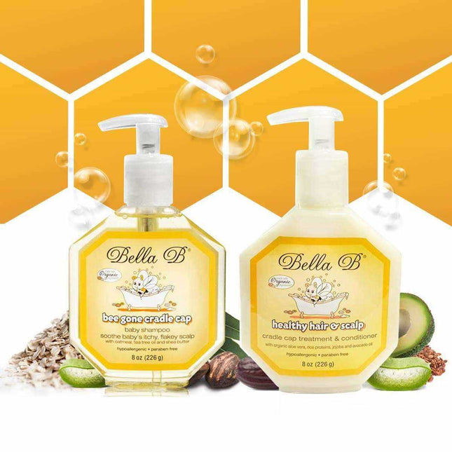 Bella B Bundle Cradle Cap Shampoo and Conditioner for baby dry scalp care in pump bottles