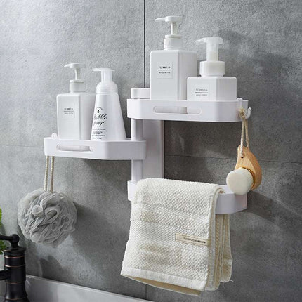 Rotating Storage Rack in black and white ABS material with multiple trays and 360-degree rotation for bathroom and kitchen organization