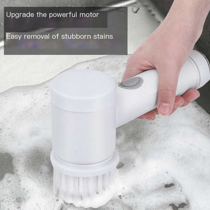 Electric Multifunctional Cleaning Brush with four interchangeable heads for versatile home cleaning tasks