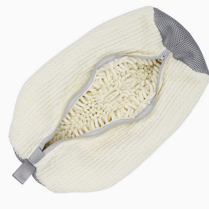 Padded Net Laundry Shoe Protector Bag in use with sneakers inside washing machine