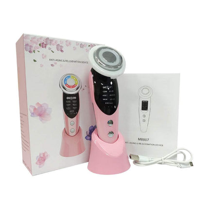 Compact EMS beauty device with RF and EMS micro-current massage for skin firming and rejuvenation