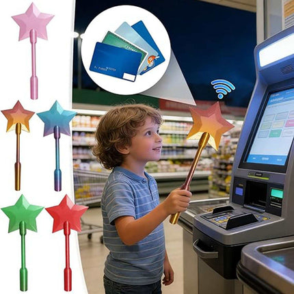3D Printed Tap To Pay magic wand in star shape with NFC chip for contactless payments, available in multiple colors
