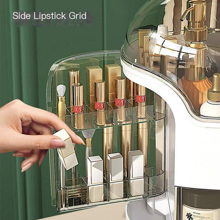 Transparent dustproof cosmetic storage box with multiple compartments for makeup organization at home