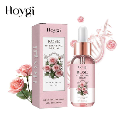 Hoygi Rose Hydrating Essence bottle with aloe vera and rose petals for skin hydration