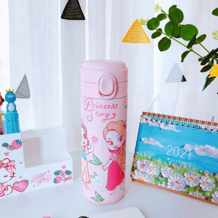 Cute Melody Dreamy stainless steel insulated cup with colorful cartoon design and push-button lid