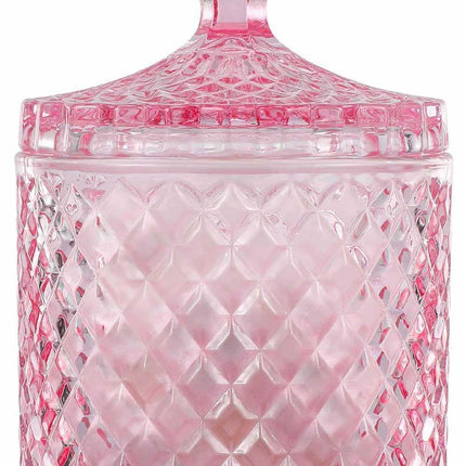 rejomiik Qtip Holder pink glass apothecary jar with lid for bathroom storage and organization