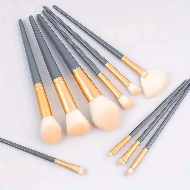 10Pcs Soft Fluffy Makeup Brushes Set with blue pouch featuring bionic corn fiber bristles for smooth makeup application