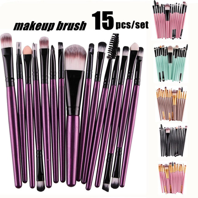 15-piece makeup brush set with soft bristles for eyeshadow and beauty application