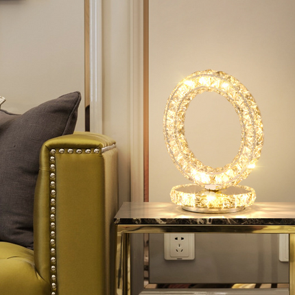Modern stainless steel crystal table lamp with remote control and dimming options