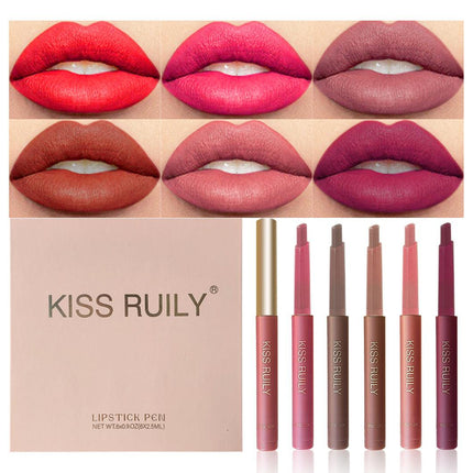 Silk Soft Lip Crayon Set with six vibrant colors in sleek packaging