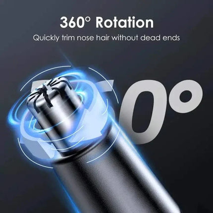 2-in-1 USB rechargeable nose and hair trimmer with main and detail heads, stainless steel blades, and washable body for versatile facial grooming