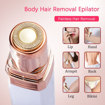 Compact white dry battery lipstick shaving machine for women with small circular shaving head and slide switch