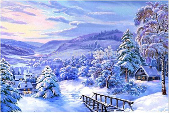Snow Scene Diamond Landscape Painting featuring a vibrant snowy winter landscape for home decoration