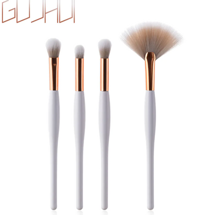 8-piece makeup brush set with black handles and silver tubes for precise application