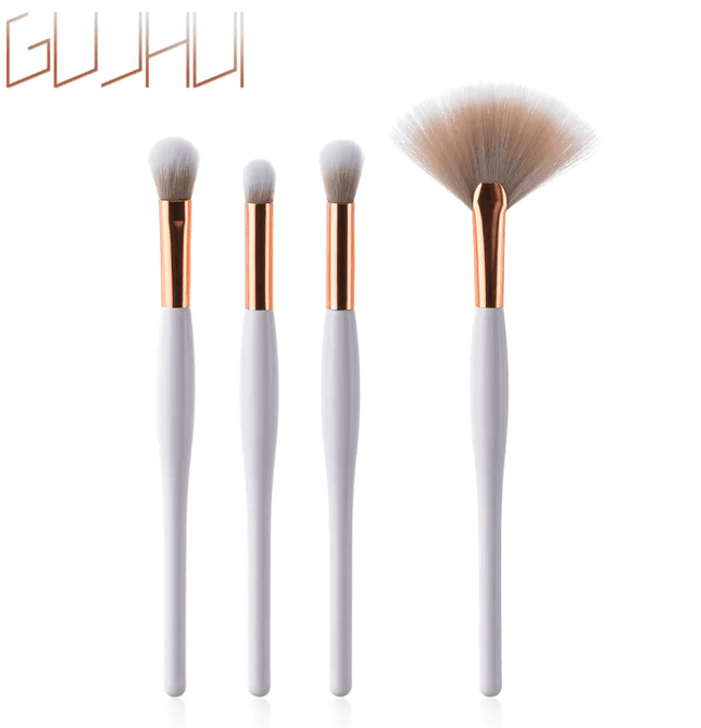 8-piece makeup brush set with black handles and silver tubes for precise application