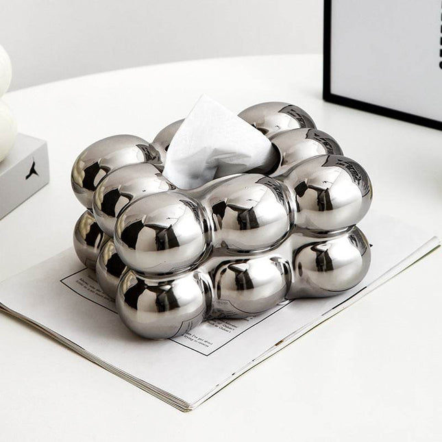 Modern minimalist ceramic Cotton Candy Tissue Box with electroplated finish in white, silver, and milk yellow colors