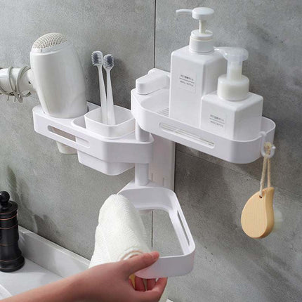 Rotating no-drill storage rack for kitchen and bathroom organization