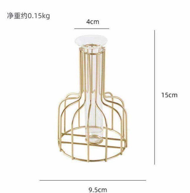 Nordic Style Iron Metal Vase with glass test tube for hydroponic decor on tabletop