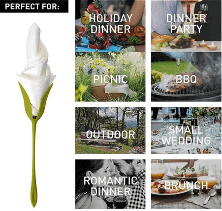 Green napkin holders with detailed rose flower design made of durable ABS material for elegant dining decor