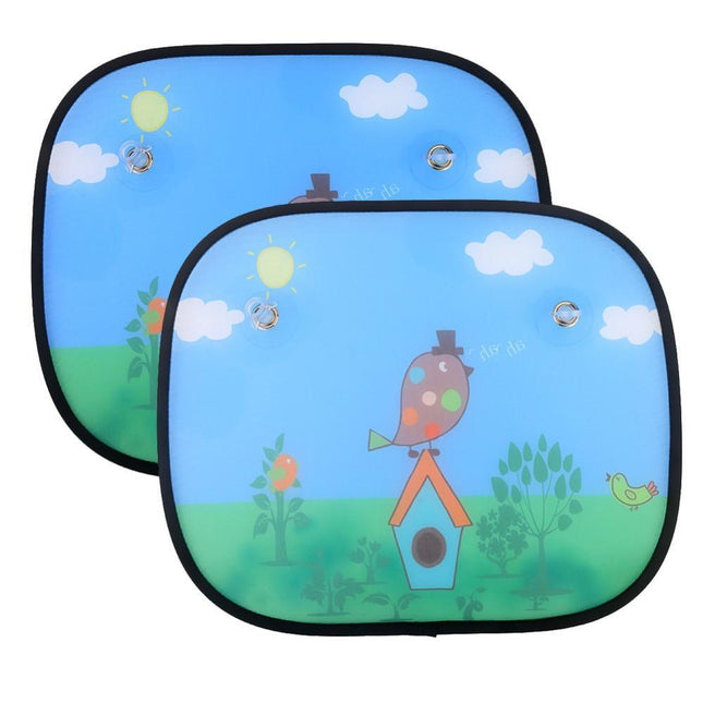 Car sunshade with mesh insulation and suction cups in four vibrant cartoon wind style colors