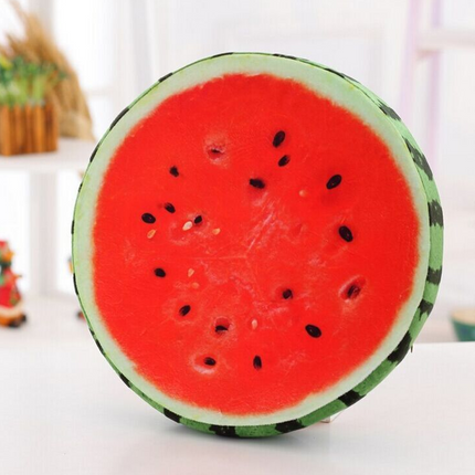 3D Cute Fruit Plush Pillow shaped like watermelon and kiwi with vibrant colors and soft polyester plush fabric