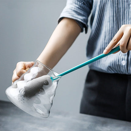 Long Handle Sponge Cup Brush with ergonomic grip and colorful sponge head for kitchen cleaning