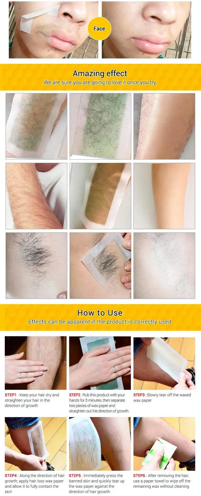 LANBENA Natural Wax Strips hair removal pack with purple and yellow wax strips for smooth skin