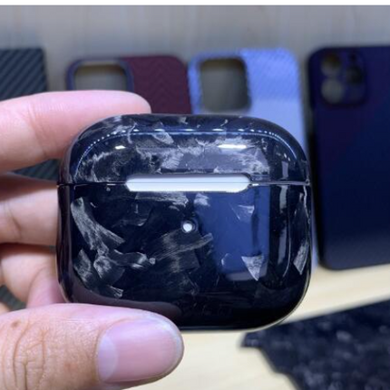 Carbon fiber case for Apple AirPods Pro in bright black with hard shell protection