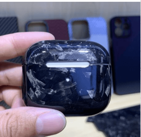 Carbon Fiber Case for Apple AirPods Pro in Bright Black with durable protective hard shell and sleek design
