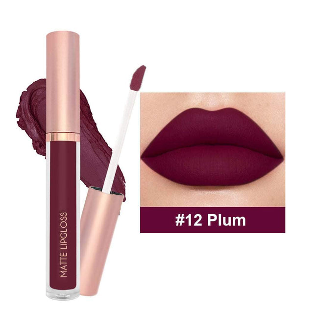 12-color Nude Jam Matte Lip Gloss set in nude shades with waterproof, long-lasting matte finish
