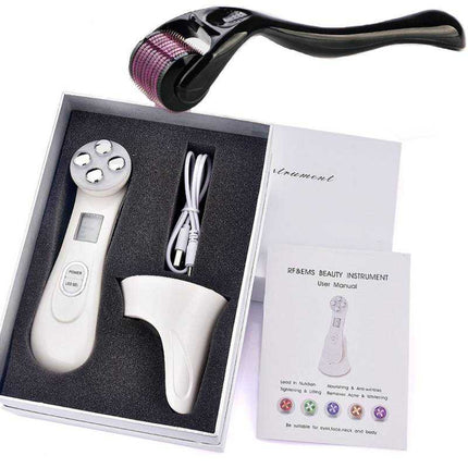 HailiCareEMS Microcurrent facial beauty instrument in pink, black, and white with compact design for skin rejuvenation