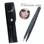 Flat mouth eyebrow clip leather bag (gray black)
