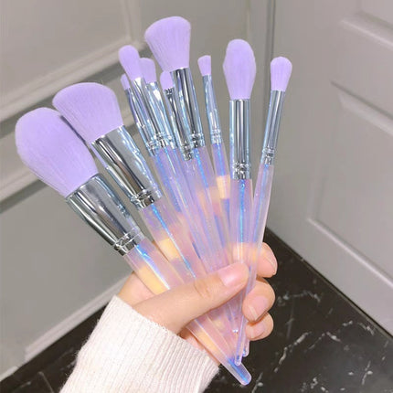 10-piece purple makeup brush set with storage bag for professional makeup application
