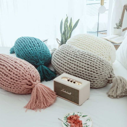 Handmade solid color wool sofa cushion in multiple elegant colors including dark green, grey, pink, and white