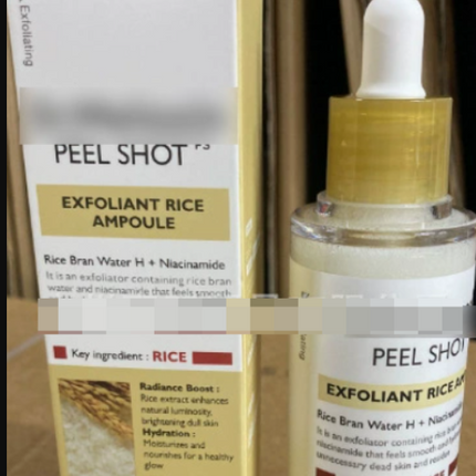 Bottle of Rice Moisturizing Exfoliating Liquid with rice bran and hyaluronic acid for smooth skin