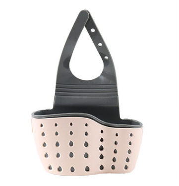 Adjustable rubber sink drainer basket in kitchen holding sponges and dishcloths for efficient drying and storage