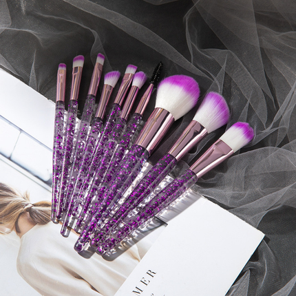 10-piece vibrant synthetic makeup brush set with durable plastic handles for blending and beauty application