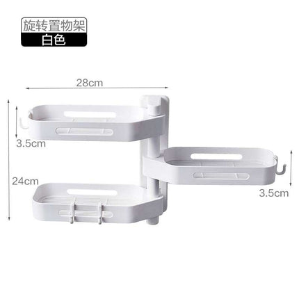 Rotating storage rack in black ABS material with multiple layers and pockets for bathroom and kitchen organization