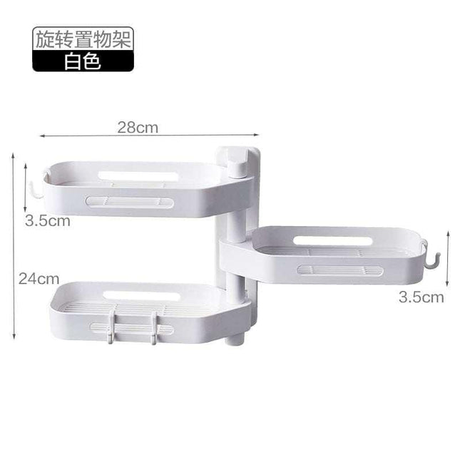 Rotating storage rack in black ABS material with multiple layers and pockets for bathroom and kitchen organization