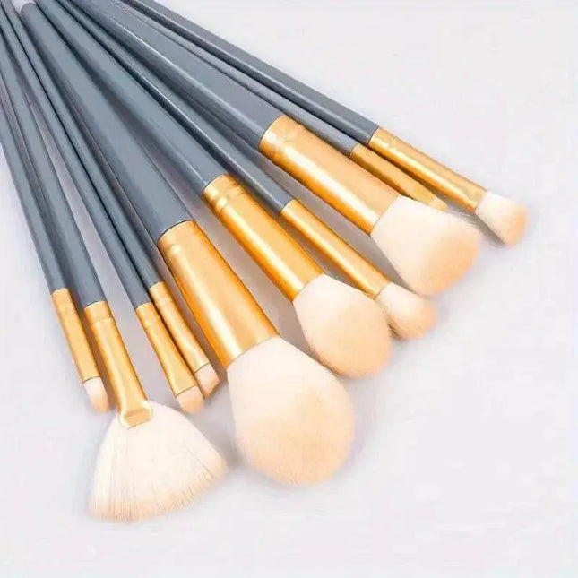 10-piece soft fluffy makeup brushes set with blue travel pouch for foundation, blush, and eyeshadow application